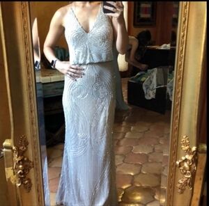 Aidan Mattox deco beaded keyhole blouson floor length sleeveless dress size 2